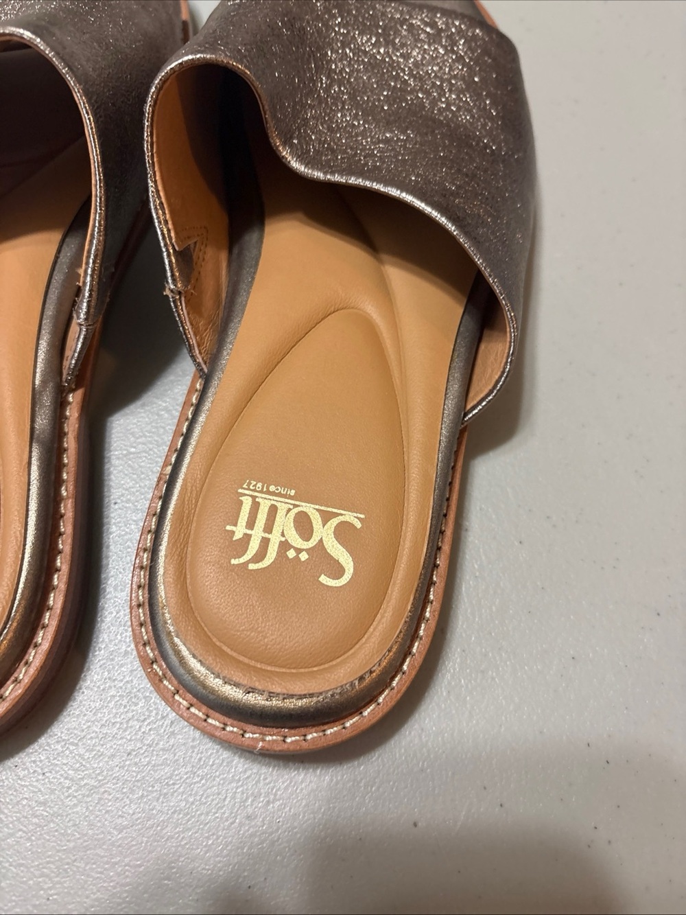 Sofft Metallic Bronze Open-Toe Slide Mules - Picture 2 of 5